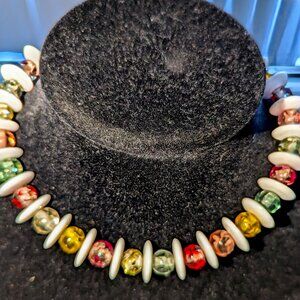 A new colorful marble glass beads with white disk beads necklace